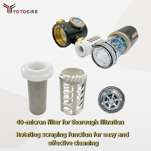 High Flow 40 Micron Spin Down Sediment Filter with Pressure Gauge, 3/4 Inch Brass NPT & PPR 20-25 Adapters, Rotatable Self-Cleaning Flush Scraper with Timer Mark, Includes 60cm Outlet Hose - Image 4
