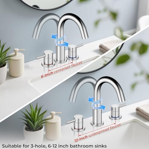 Bathroom Sink Faucet 3 Hole Chrome, 2-Handle Widespread Faucet - Image 4
