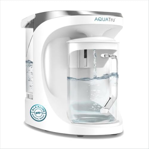 AquaTru Glass Carafe Alkaline Countertop Reverse Osmosis Water Purifier | 4 Stage RO System | Removes 84 Contaminants Including PFOA & PFOS (PFAS), Lead and Microplastics | Adds Alkaline Minerals by AQUATRU