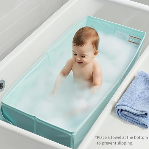 Baby Bathtub for 6M-3Y Toddler, Baby Shower Gifts & Registry Search for Boys Girls, Collapsible & Portable Bathtub for Beach Vacation Travel, Bath Essentials for Toddler, Newborn, Kids - Image 2