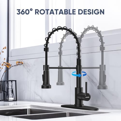 WEWE Black Kitchen Faucet with Pull Down Sprayer, High Arc Bar Sink Faucet - Image 5