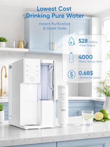 Reverse Osmosis Countertop Water Filter RO Water Filter Dispenser with Hot & Cold Water, TDS Display, 4:1 Pure to Drain Ratio, No Installation, 5.5L Tank for Home - Image 6