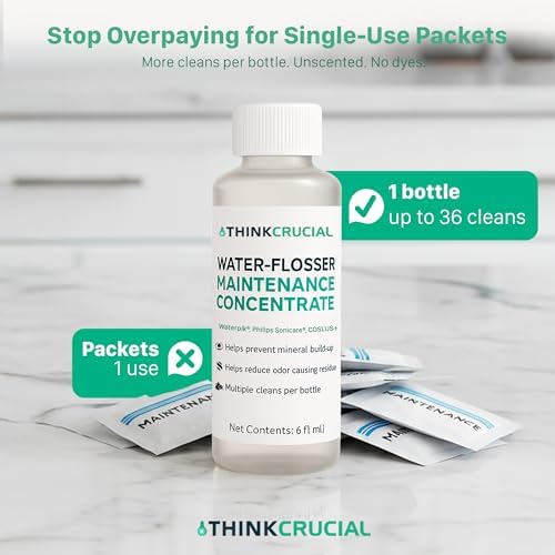 Up to 36 Cleans Think Crucial Water Flosser Cleaner & Descaler Rinse 6oz Super Concentrate - Compatible with All Waterpik Models (WP-660/662, WP-580, WP-560, WP-100) & Philips Sonicare 3000 & More - Image 2
