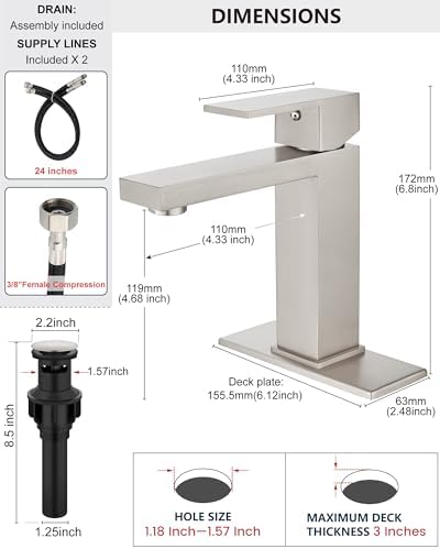Midanya Bathroom Faucets 1 Hole Single Handle,Brushed Nickel,2 Pack - Image 6
