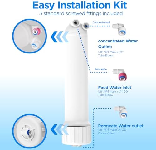100GPD RO Membrane Filter Replacement with Reverse Osmosis Membrane Housing, Wrench, 1/4" Quick-Connect Fitting, Check Valve, Fit Under Sink RO Home Drinking Water Filter Filtration Purifier System - Image 2