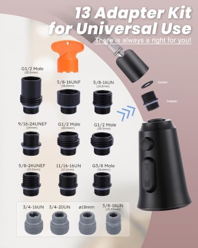WOWOW Kitchen Faucet Head Replacement, 3 Function Pull Down Faucet Sprayer Head with 13 Adapters, Oil Rubbed Bronze Kitchen Sprayer Nozzle Compatible with Moen, Delta, Kohler Faucets - Image 3