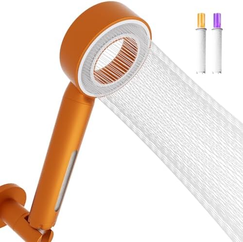 High Pressure Handheld Shower Head, Replaceable Lavender Filter, Vitamin C & Chlorine Removal, Water Efficient, Anti-Rust ABS, CEC DOE Certified, Skin-Friendly Spa (California Orange) by AroumaTeq