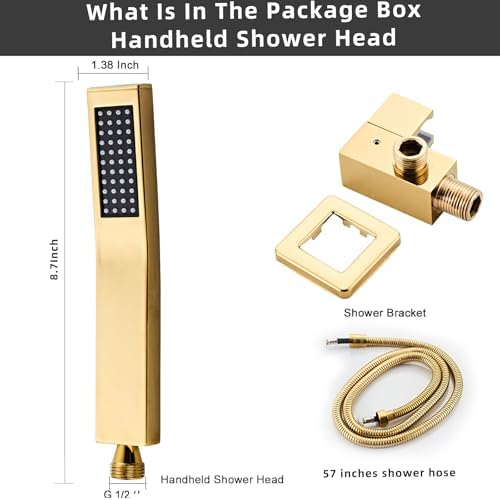 Handheld Shower Head，High Pressure Brushed Gold Shower Head,Water Saving Detachable Shower Wand with Solid Brass Body and 5 ft Flexible Hose, Easy to Clean and Durable - Image 4