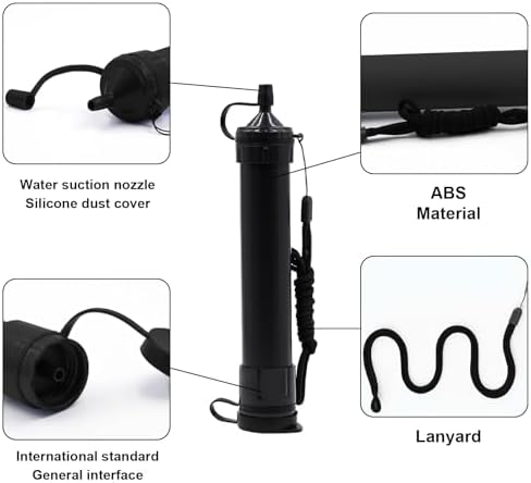 Water Straws Filter, Personal Backpacking Water Filter Straw Portable for Camping Hiking Travels (Black) - Image 4