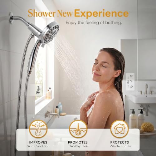High Pressure Handheld Shower Head Chrome,9 Function Sprays Magnetic Rain Shower Head with Handheld,Anti-clog Nozzles, Built-in Power Wash to Clean Tub - Image 2