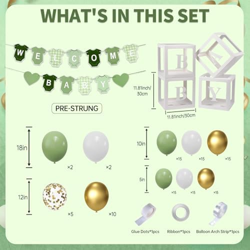 Sage Green Baby Shower Decorations 114 PCS - Image 2