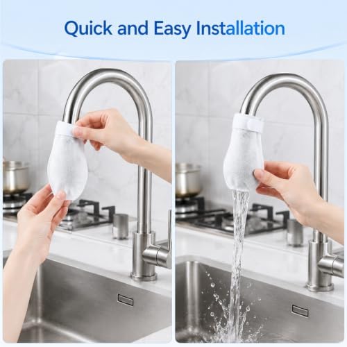 50 Pack High Density Faucet Filter, Splash Proof Cotton Pouch Kit,Tap Cartridge with Sediment Barrier,Fine Fiber Mesh Purifier,Water Clean Guard with Compact Style,Universal Anti-Splash Water Filter - Image 3