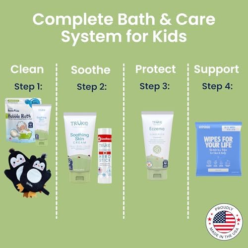 TruKid Bath Baby Essentials, Kids Skincare Set, Toddler Bubble Bath, Fragrance-Free Wash Lotion Sunscreen and Body Wipes, Baby Shower Gift Set - Image 2