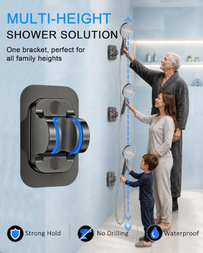 High Pressure Shower Head, Stick-on Low Mount Wall Bracket, Grey - Image 3
