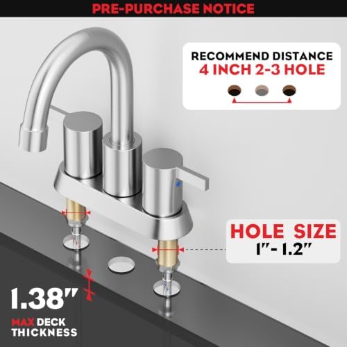 Phiestina Brushed Nickel 4 Inch 2 Handle Centerset Lead-Free Bathroom Sink Faucet, with Copper Pop Up Drain and Water Supply Lines,BF015-1-BN - Image 5