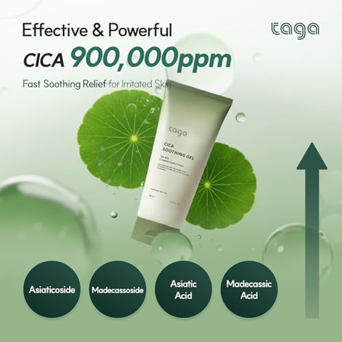 TAGA Cica Soothing Gel 200ml | Vegan Cooling Moisturizing Gel with 900,000ppm Centella & Vitamin K | Lightweight, Fast-Absorbing Hydration for Face & Body | Non-Sticky Cooling Care for Sensitive Skin - Image 2