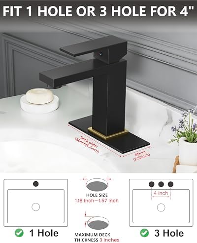 Midanya Bathroom Faucets 1 Hole Single Handle,Matte Black Handle &Gold - Image 3