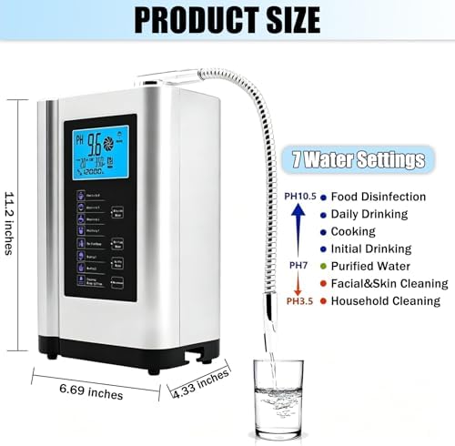 Acidic Water Ionizer,Alkaline Water Machine for Home & Office, Ionized Drinking Water Purifier ph 3.5-10.5 Hydrogen Water/Water Purifier Filter/Ionized Water/Antioxidant Water(Silver) - Image 6