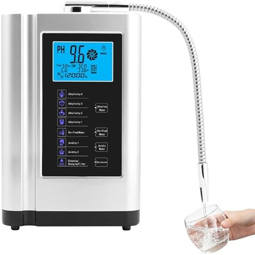 Alkaline Water Ionizer Machine, Water Machine PH 3.5-10.5 for Alkaline & Acidic Water, Up to +400~-500mV ORP, 8,000L Filter, Water Settings, Auto-Cleaning, Intelligent Voice(Silver) by Unknown