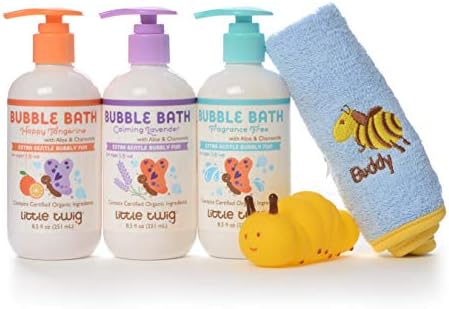 Little Twig Bath Time Bubbles Bubble Bath Plus Washcloth and Tub Toy Gift Set, Unscented/Lavender/Tangerine, 2.18 Pound by Little+Twig