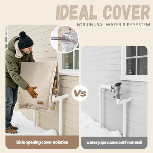 Backflow Preventer Insulation Cover - 3 Way Opening Pipe Insulation Cover for Irrigation Valve, Sprinkler Cover for Outside - Winter Freeze Protection Backflow Cover - 16" W x 20" H, Beige - Image 3