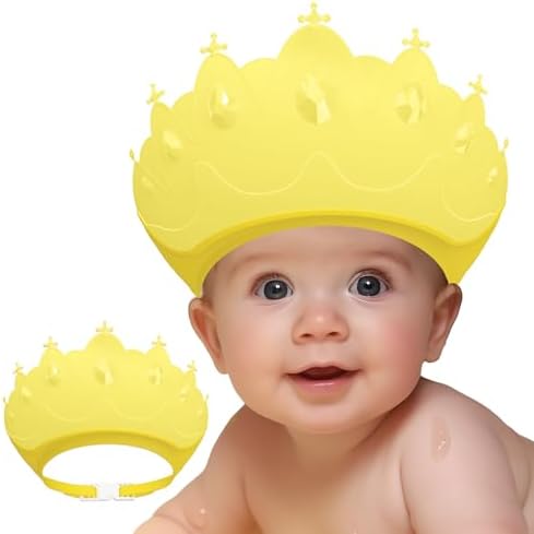 Baby Shower Cap Shield, Baby bath set shower cap, Visor Hat for Eye and Ear Protection for 0-9 Years Old Children,Cute Crown Shape Makes the Baby Bath More Fun (Yellow) by Unknown