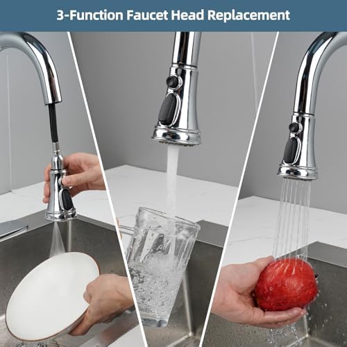 Universal Kitchen Faucet Head Replacement 3-Mode, Extra 15 Adapters, Chrome - Image 2