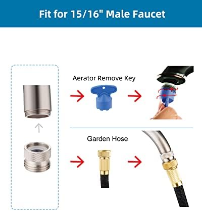 Hibbent Faucet to Garden Hose Adapter Kit, Female to Male Sink Brass Garden Hose Attachment with Washer & Aerator Key, Brushed Nickel - Image 3