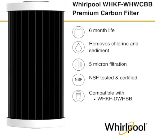 Whirlpool 10" x 4.5" Premium CTO Carbon Water Filter WHKF-WHWCBB, NSF Certified 5 Micron Reduces Chlorine, Taste & Odor, Dual Layered Pleated Sediment and Carbon Wrap, Pack of 3 - Image 2