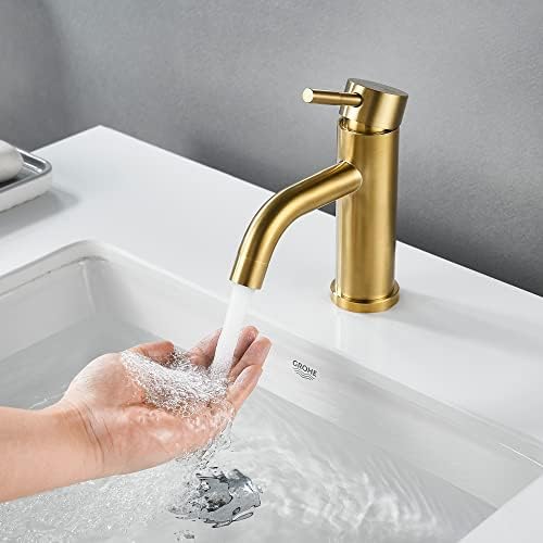 Modern Single Handle Bathroom Faucet Single Hole Brushed Gold Bathroom Sink Faucet Stainless Steel Commercial Basin Faucet (Brushed Gold No Drain) - Image 2