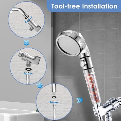 Vacto High Pressure Handheld Shower Head with Filter, Shower Head Kits with Hose and Bracket, Hard Water Softener Water Purifying Filtered Showerheads with Filter Beads - Image 6
