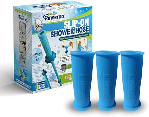 Rinseroo Bundle | Slip-On, No-Install Shower Hose (6 Foot) and Replacement Hose Connectors (3 pack) for Shower Cleaning, Babies, and Hair - Fits Showerheads/Sinks up to 4" by Rinseroo
