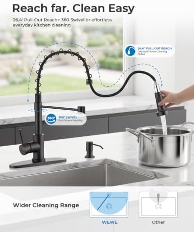 WEWE Utility Sink Faucet with Sprayer and Soap Dispenser, Matte Black - Image 6