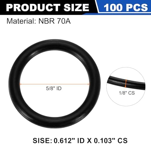 uxcell 100Pcs AS-114 NBR 70A O-Rings 5/8"ID x 3/32"CS/0.612"ID x 0.103"CS - Image 2
