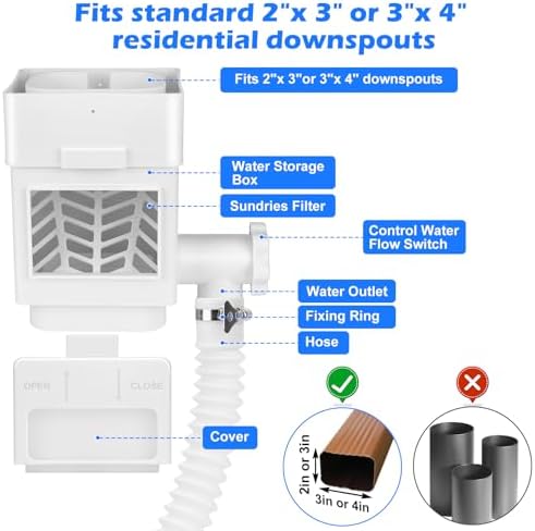 WADEO Rain Barrel Diverter Kit Fits 2''x3'' or 3''x4'' Downspouts White - Image 5