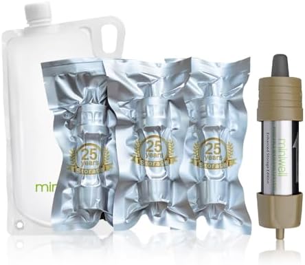 Miniwell L630 Portable Water Filter with Upgraded Vacuum Packaging - 25 Year Storage, Long Lasting and Versatile Usage Options, 3 Pack Filter and 1L Bottles by MINIWELL