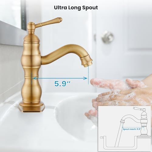 gotonovo Bathroom Faucet 1 Hole Vintage,Antique Brass,5.9” Spout Reach - Image 7
