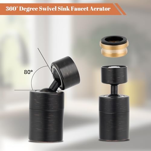 Hibbent Faucet Aerator, 360 Degree Kitchen Sink Faucet Aerator, Dual-function Swivel Big Angle Kitchen Faucet Attachment, Faucet Replacement Part, Oil-Rubbed Bronze - Image 6