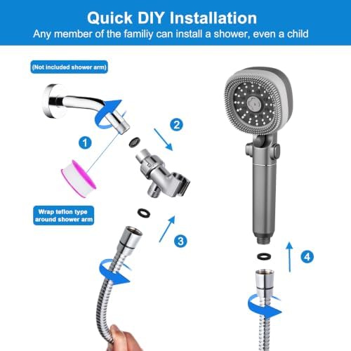 Filtered Shower Head with Handheld,ON/OFF Switch,4 Mode High Pressure Spray Showerhead with Filters for Hard Water, Remove Chlorine,79In Long Hose&Bracket Extra Adhesive Shower Holder - Image 5