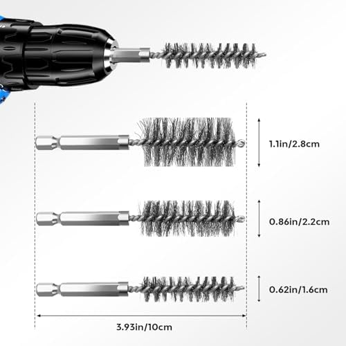 9PCS 1/2" 3/4" 1" Copper Pipe Cleaner Set with 1/4" Hex Shank, 3-Size Replaceable Cleaning Blades & Steel Brushes[16/22/28mm], Drill Compatible Plumbing Tool for Rust Paint Stain Removal - Image 3