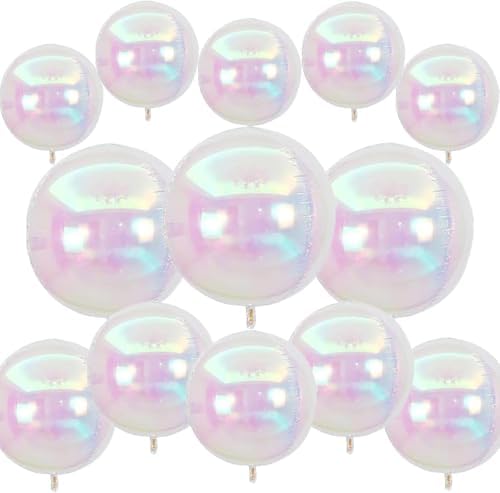 12Pcs Iridescent Round Foil Balloons, 4D Holographic Clear Ball Balloons by SUNPROUND