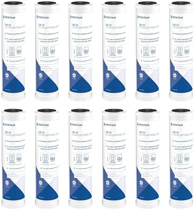 Pentair Pentek CBC-10 Carbon Water Filter, 10-Inch, Under Sink Carbon Block Replacement Cartridge with Bonded Powdered Activated Carbon (PAC) Filter, 10" x 2.5", 0.5 Micron, Pack of 12 by PENTAIRPENTEK