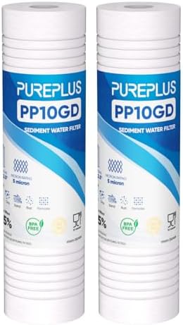 PUREPLUS 5 Micron 10"x2.5" Whole House Grooved Sediment Water Filter 2 Pack by PUREPLUS
