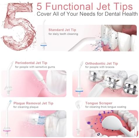 Nicefeel Water Flosser 5 Jet Tips & 3 Modes, Cordless Portable Water Dental Pick for Travel & Home with 300ML Water Tank, IPX7 Waterproof, Rechargeable - Image 3