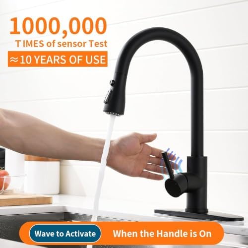 Touchless Kitchen Faucet with Pull Down Sprayer for Kitchen Sink, Single Handle Motion Sensor Faucet with LED Light and Dual-Function Spray, Hands-Free Matte Black - Image 3