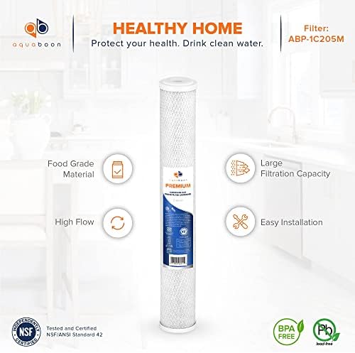 Aquaboon Premium 20 x 2.5 inch 5 Micron | Whole House Carbon Water Filter Replacement | Universal Coconut Shell Cartridge for Whole Home | 20 Pack - Image 4