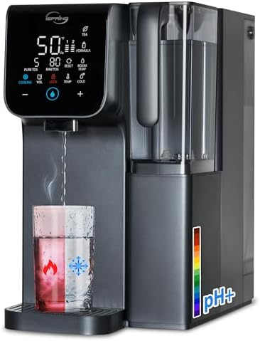 iSpring RCD100HCG Hot & Cold Reverse Osmosis System Countertop, Alkaline RO Water Filter Dispenser, 9 Temperature & 6 Dispensing Volume Options, TDS & Filter Lifespan Monitor, Plug and Play by iSpring