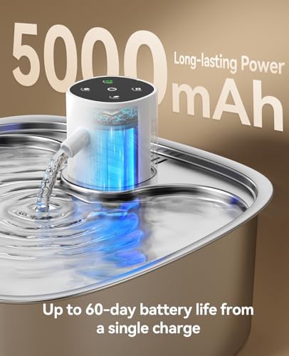 Cordless Wider Tray Dog Water Fountain, 5000mAh Battery Operated Dog Water Bowl Dispenser with 3 Motion Sensor, FEELNEEDY Stainless Steel Pet Water Fountain for Multi-Pets, Easy Setup & Clean, 8L - Image 4