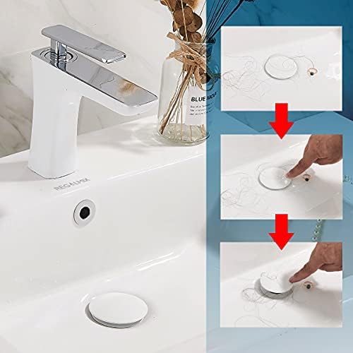 REGALMIX Vessel Sink Drain, Bathroom Faucet Vessel Sink Pop Up Drain Stopper, Built-in Anti-Clogging Strainer, with Overflow White, Fits Standard American Drain Hole(1-1/2" to 1-3/4") RWF083N - Image 3