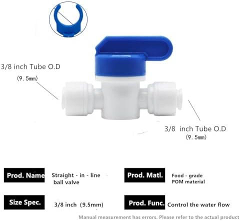 10 pcs Inline Shut Off Ball Valve 3/8 inch OD Tubing&Hose&Pipe Use Plastic Quick Connect Fittings for Water Purifier RODI System - Image 2
